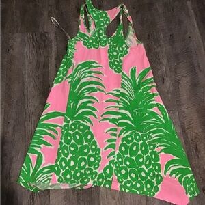 Tropical Pineapple Print Racerback Dress - Pink & Green